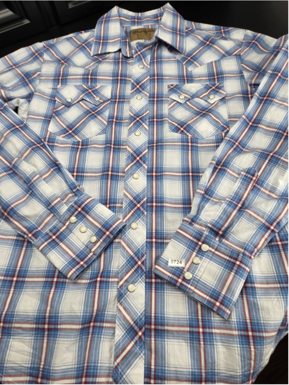 Wrangler Retro Western Shirt Men M Blue Red Plaid Pearl Snap Cowboy Rodeo #724